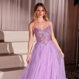 NEW FORMAL SLEEVELESS STRAPLESS TULLE BALL GOWN W/ BEADS EMBROIDERY CD CC415